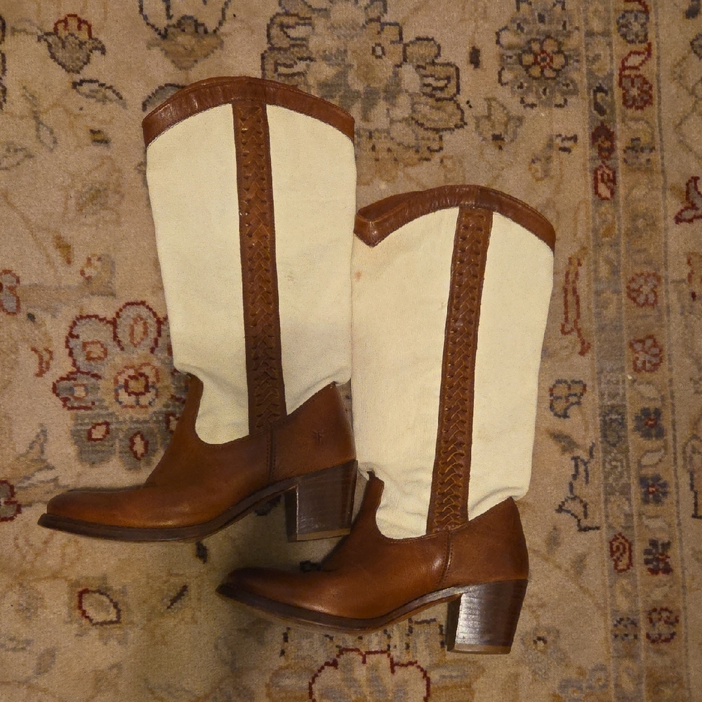 Frye Canvas And Leather Boots
